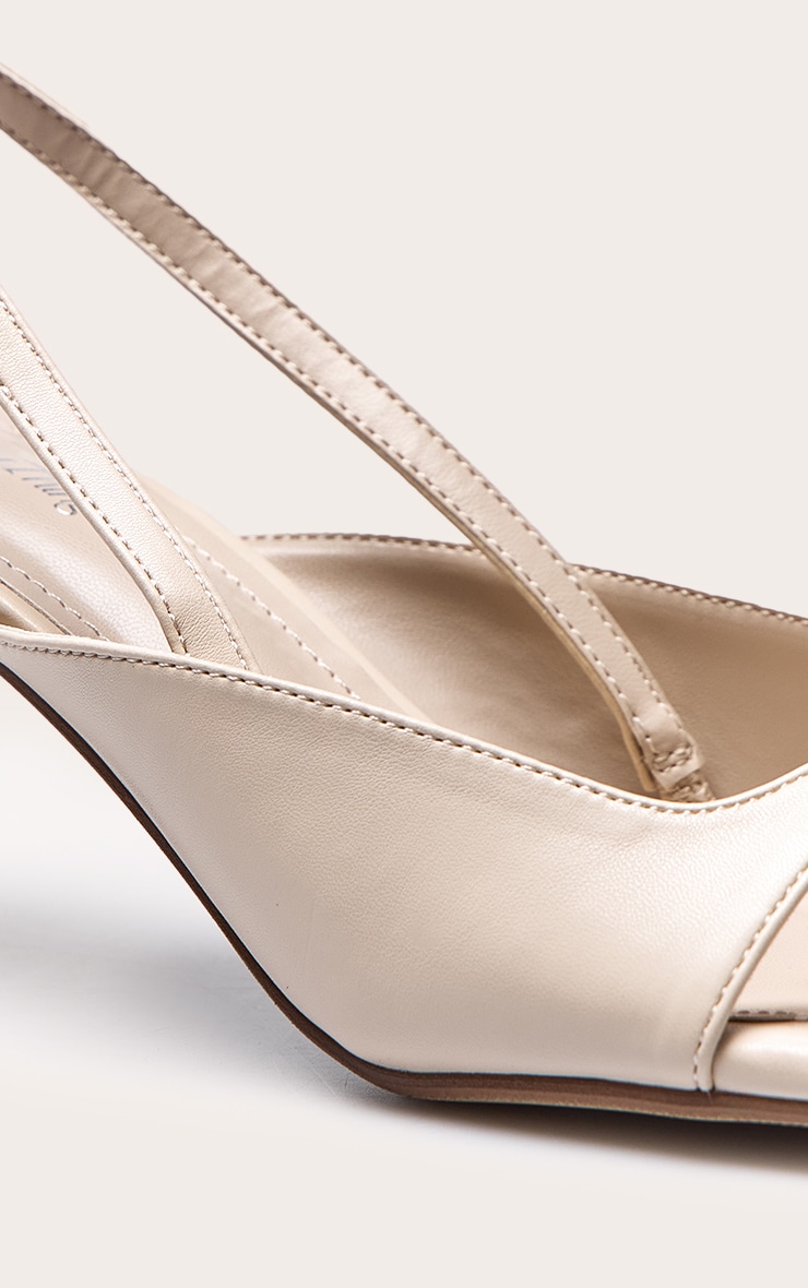 Cream Pu Square Toe Sling Back Mid Heeled Sandals image 5