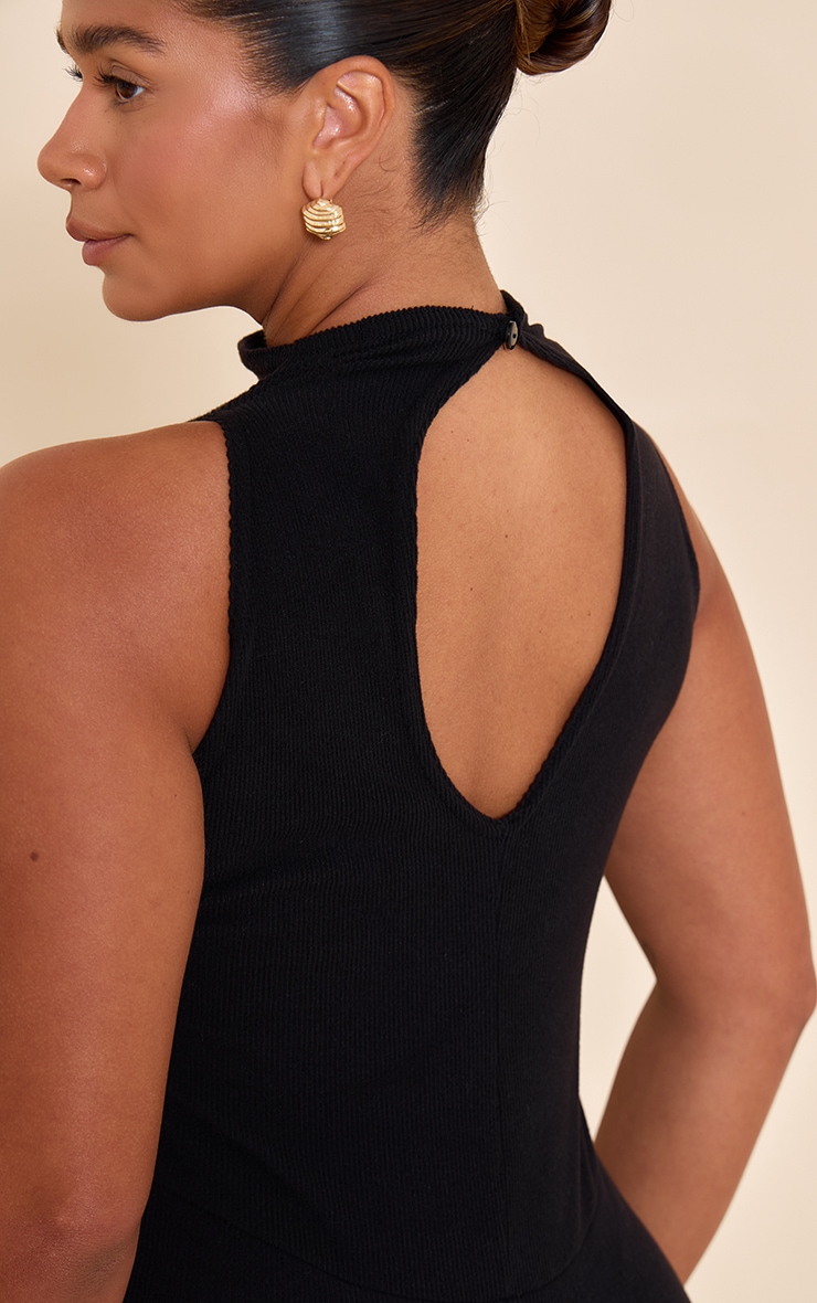 Shape Black Micro Rib High Neck Flared Jumpsuit image 4