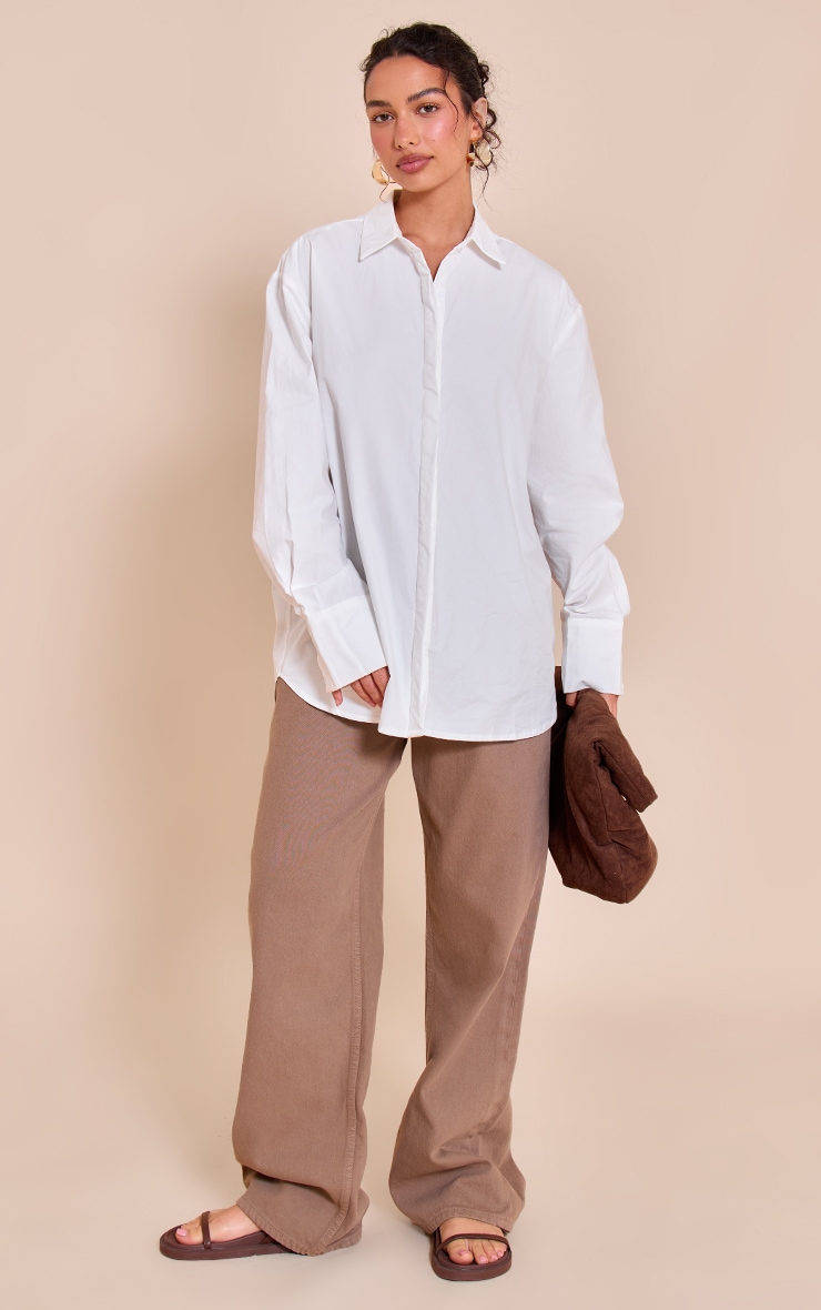 White Cotton Oversized Cuff Shirt image 3