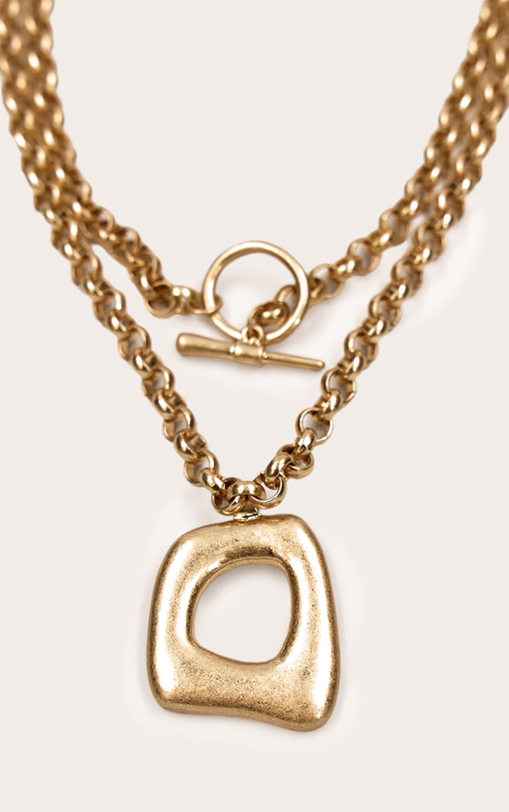 Worn Gold Abstract Pendant Chunky Necklace image 3