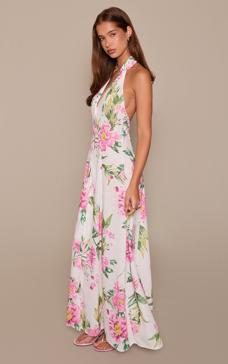 Pink Floral Button Down Collar Detail Maxi Dress image 3