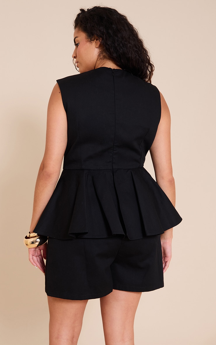 Plus Black Cotton Peplum Skort Peplum Playsuit image 2