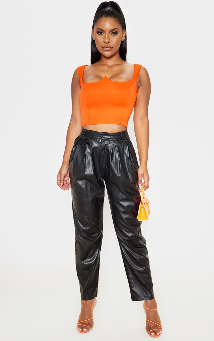 Black Faux Leather Pleat Cigarette Pants