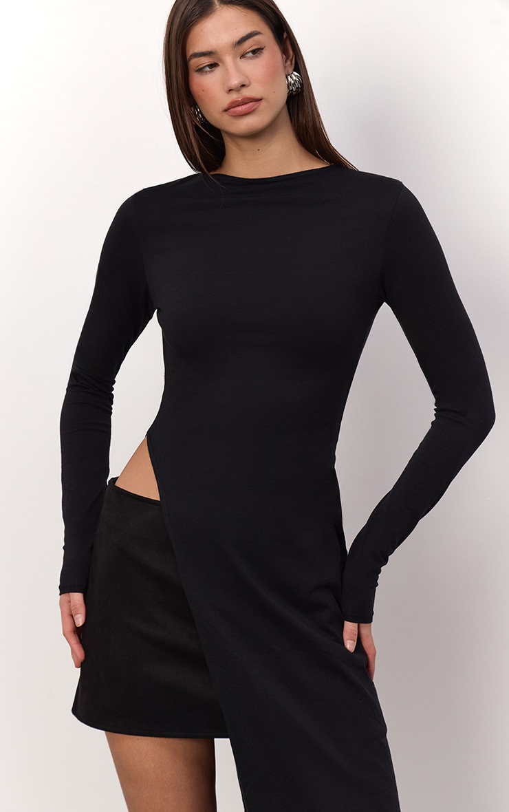 Black Cotton Extreme Longline Long Sleeve Top  image 5