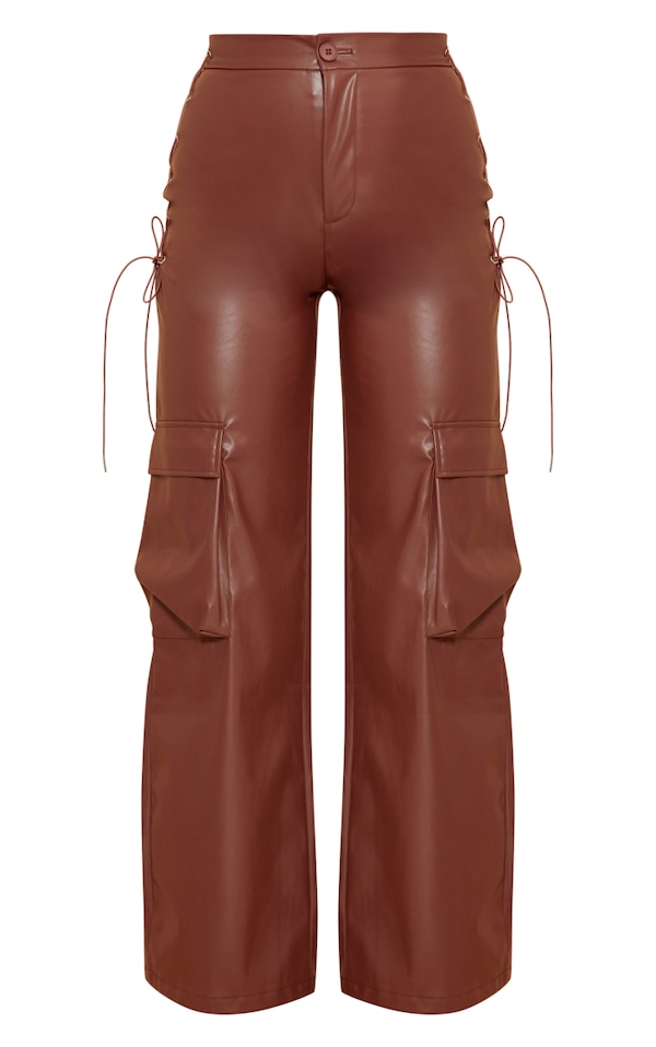 Brown Faux Leather Lace Up Cargo Pants PrettyLittleThing AUS