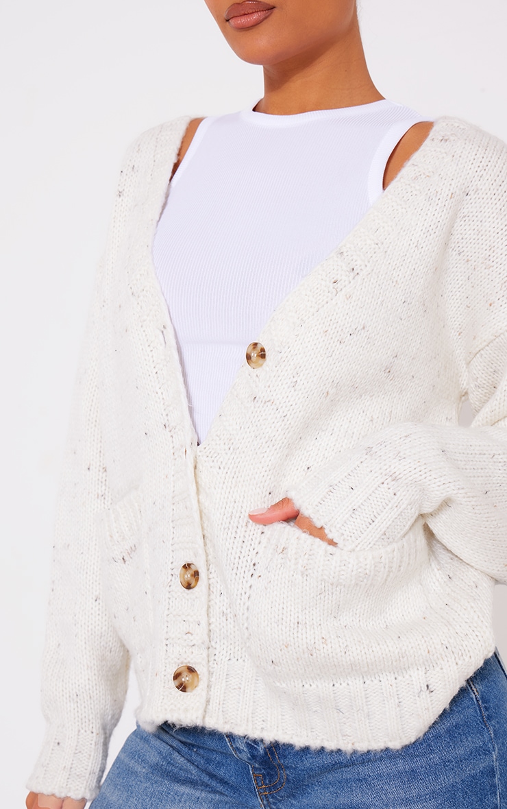 Cream Chunky Pocket Detail Oversized Knitted Cardigan image 4