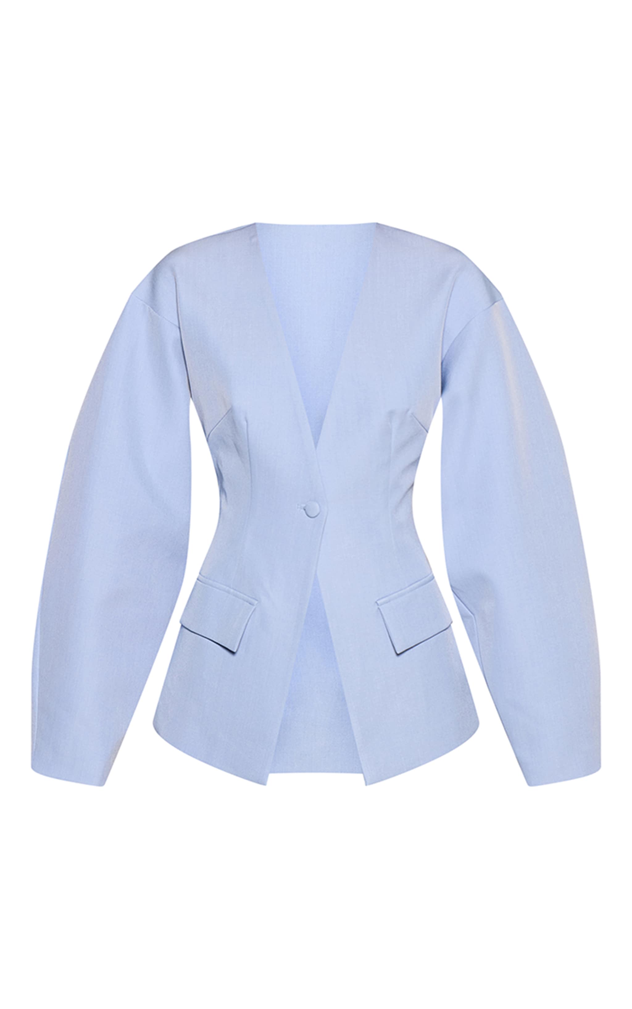 Pale Blue Cocoon Sleeve Cinched Waist Pocket Blazer image 5