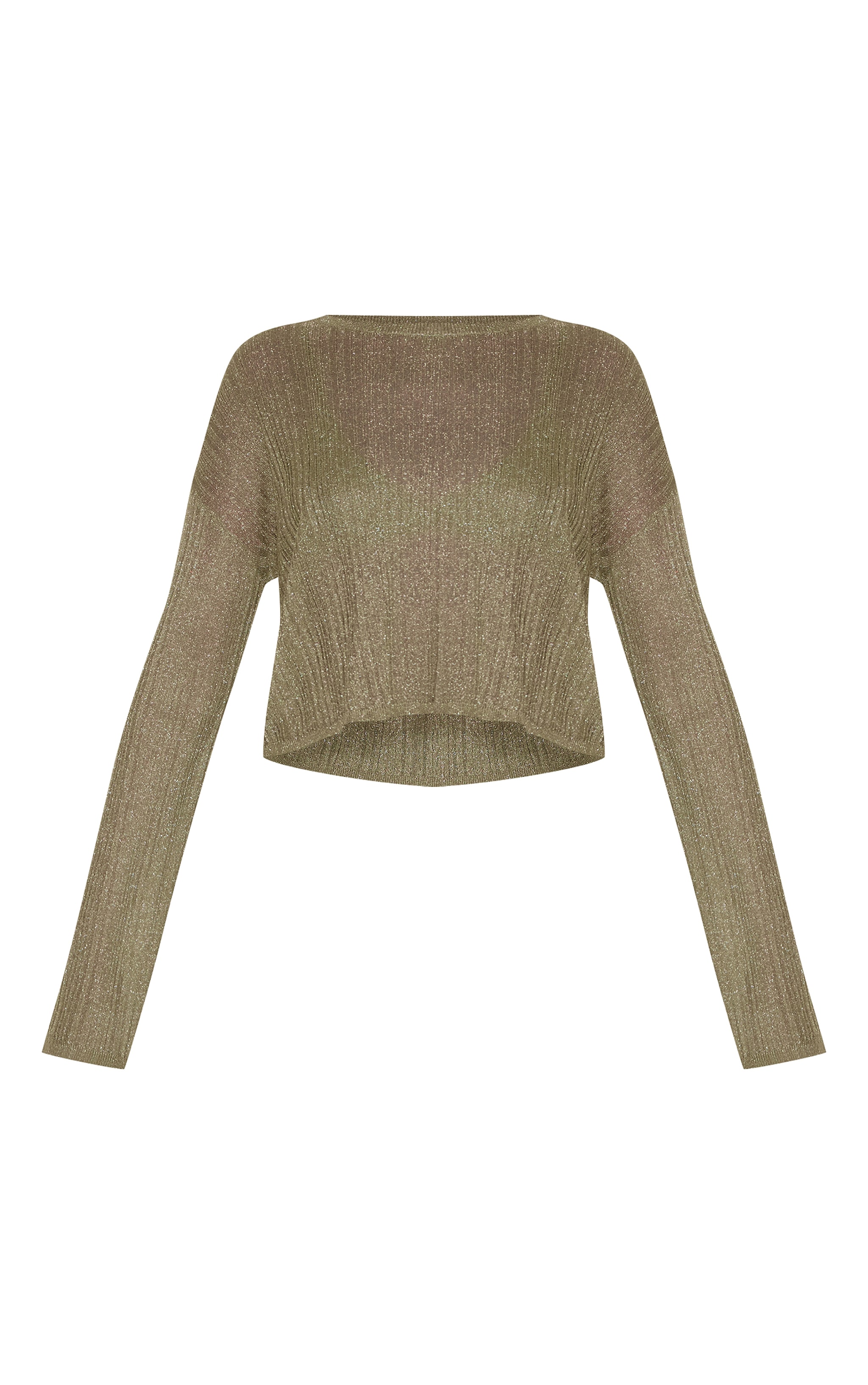 Dark Khaki Sheer Knit Oversized Top image 1