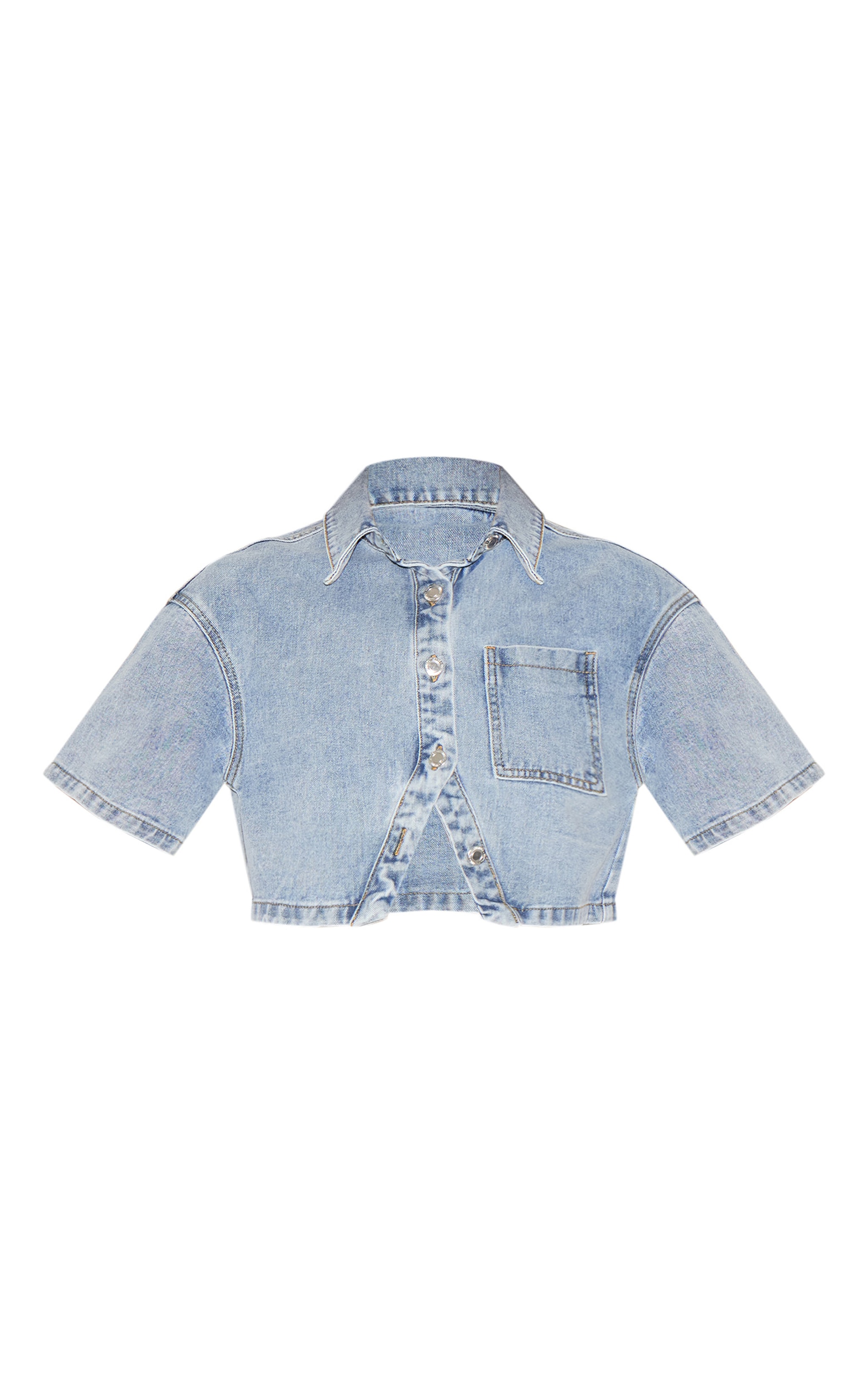 Tall Vintage Wash Button Up Short Sleeve Cropped Denim Shirt image 5