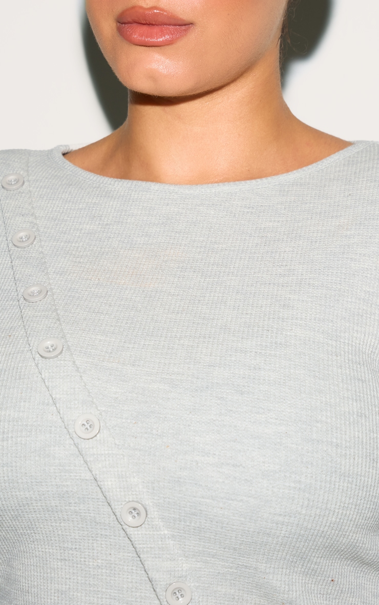 Plus Grey Marl Asymmetrical Waffle Button Crop Top image 4