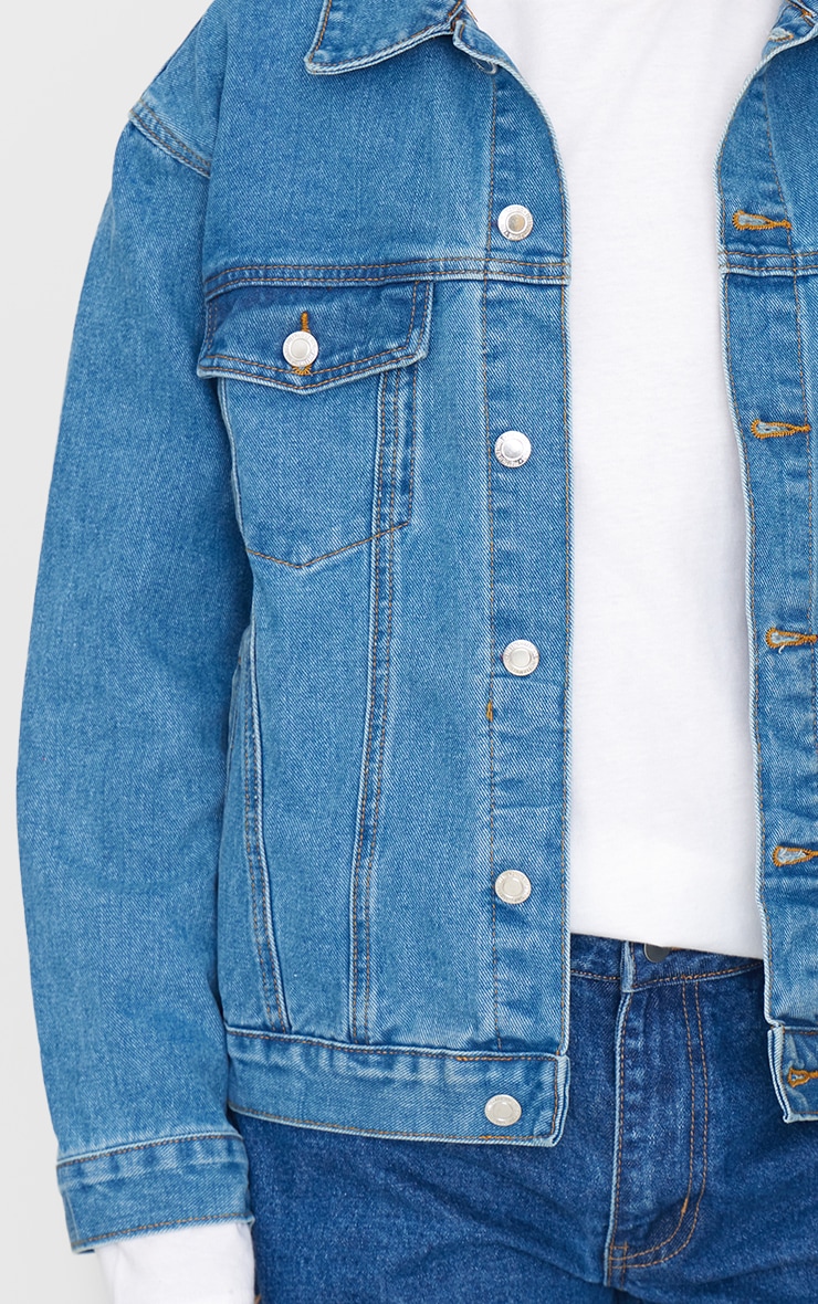 Mid Blue Wash Oversized Boyfriend Denim Jacket image 4