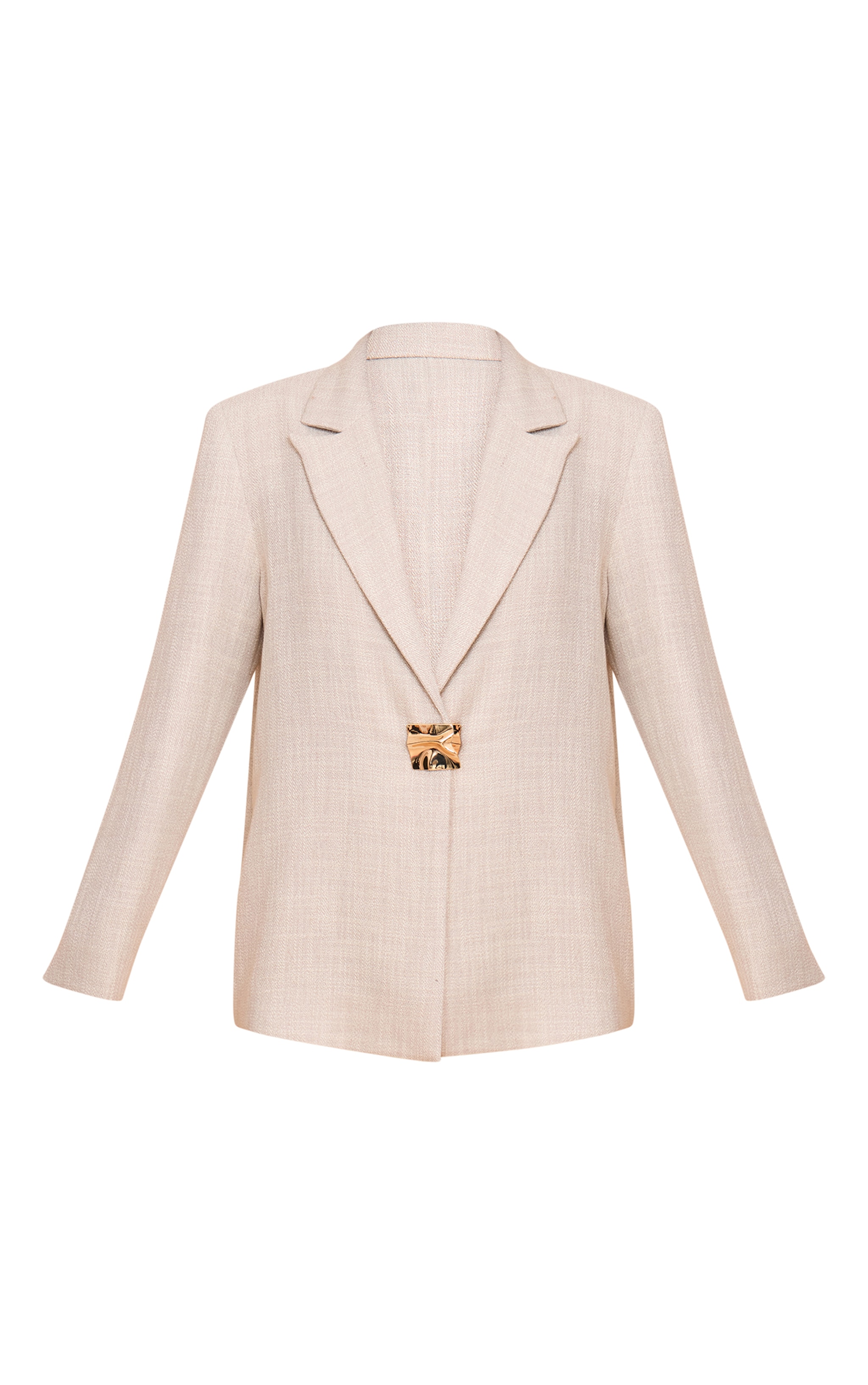 Beige Button Detail Linen Look Boxy Blazer image 5