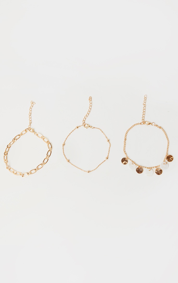 Gold Assorted Three Pack Anklets