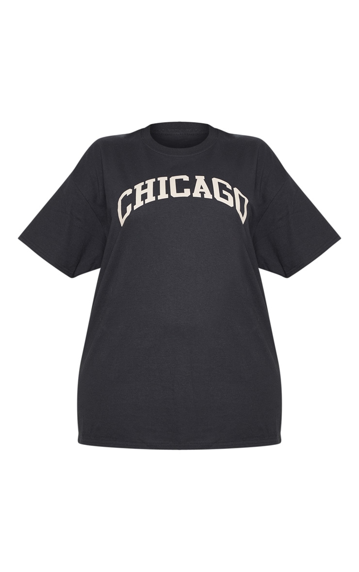 Plus T-shirt oversize noir à slogan Chicago image 3