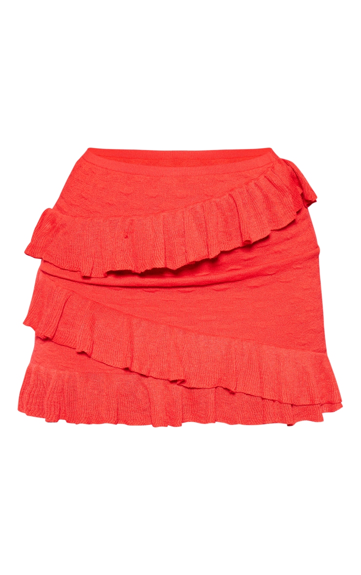 Plus Red Bubble Knit Frill Detail Mini Skirt image 6