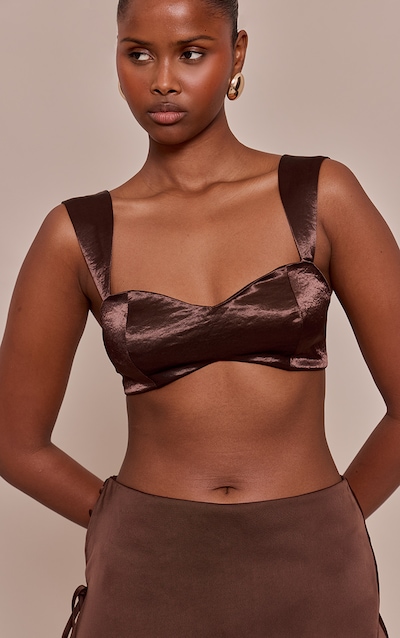Bralette satinée texturée chocolat