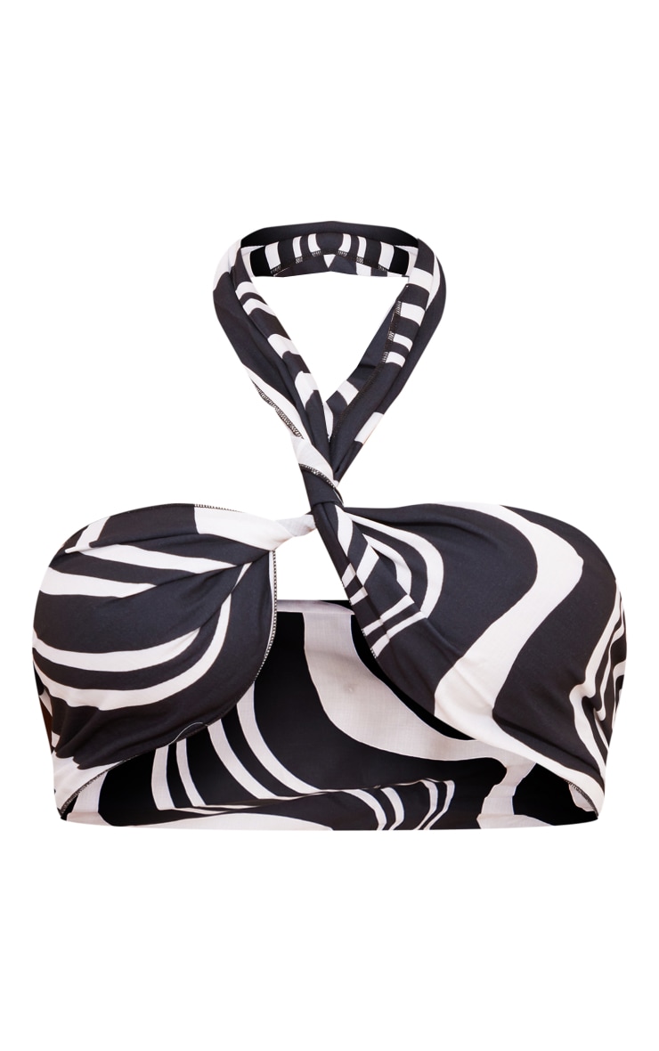 Black Swirl Print Woven Halterneck Bandeau Top image 5