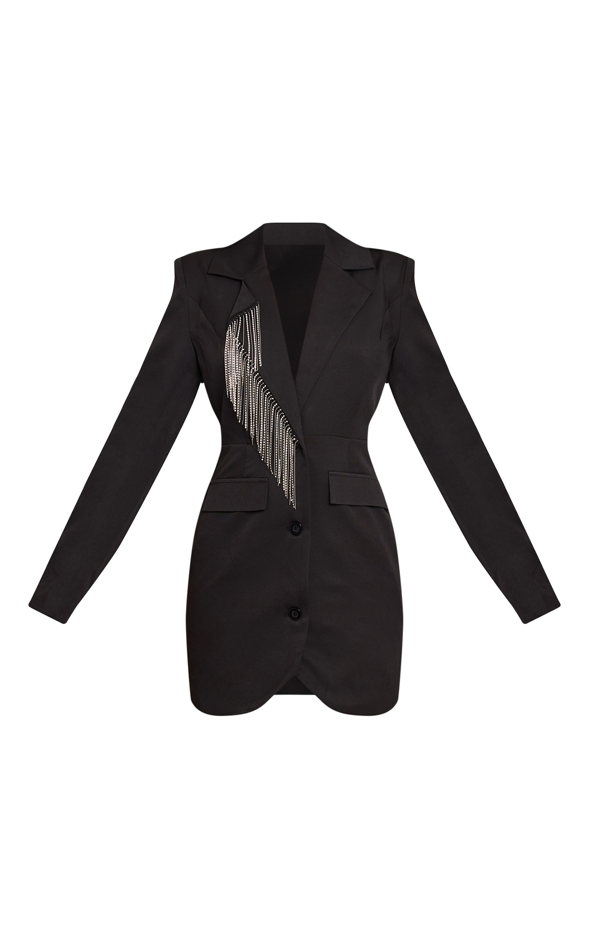 Black Tailored Diamante Tassel Detail Long Sleeve Blazer Dress image 5