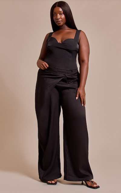 Plus Black Woven Wrap Front Pants