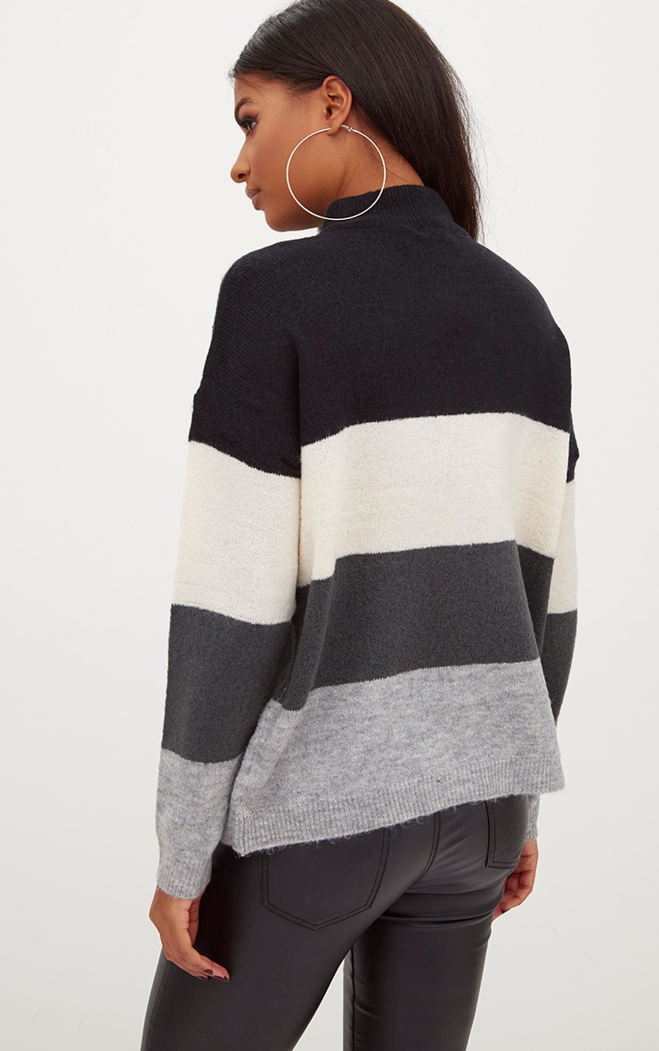 Black Funnel Neck Stripe Jumper Knitwear PrettyLittleThing