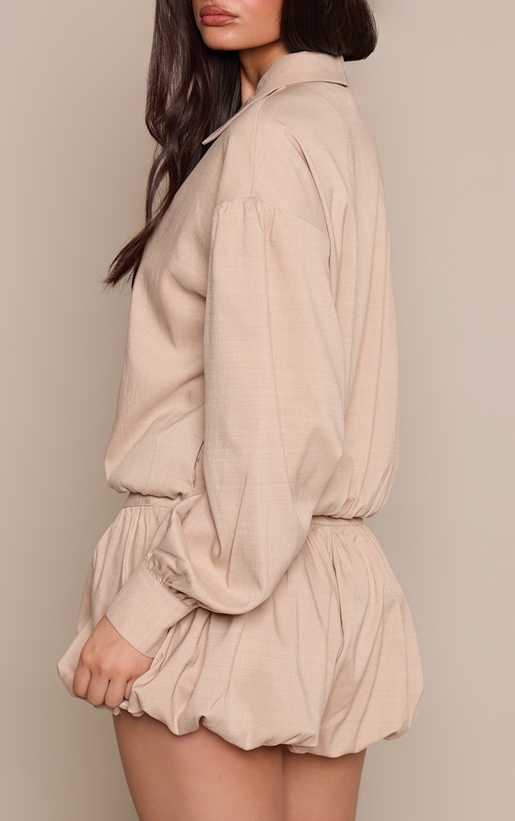 Beige Textured Woven Puffball Shorts image 3