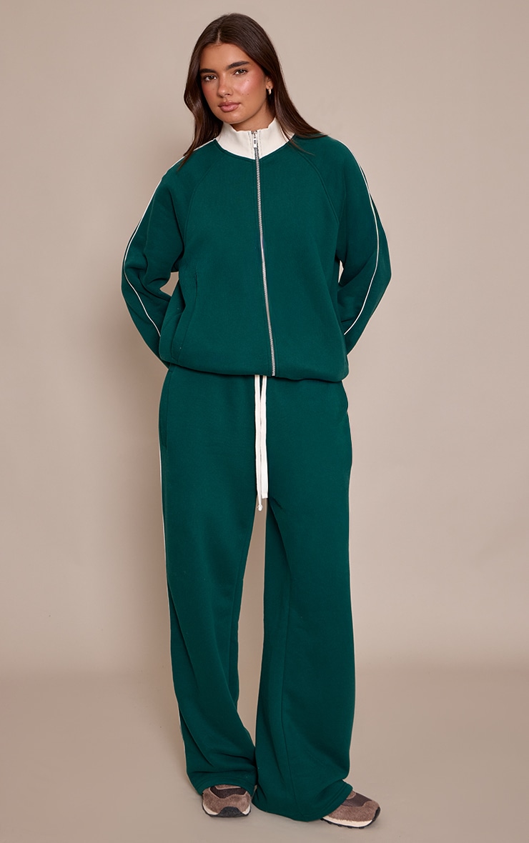 Forest Green Contrast Zip Up Funnel Neck Sweatshirt image 3