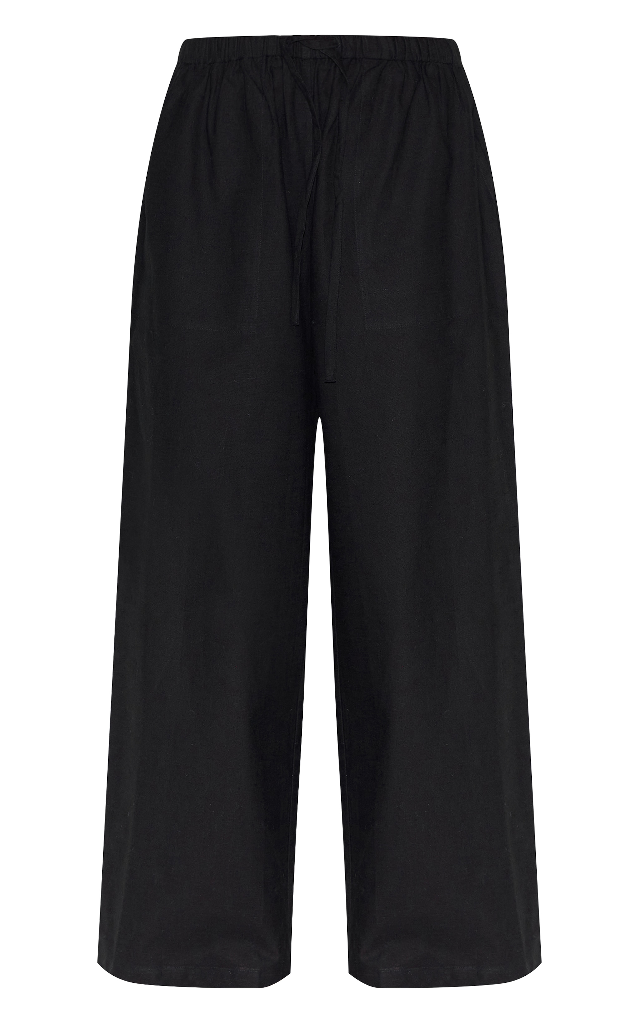 Petite Black Linen Drawstring Waist Pants image 5