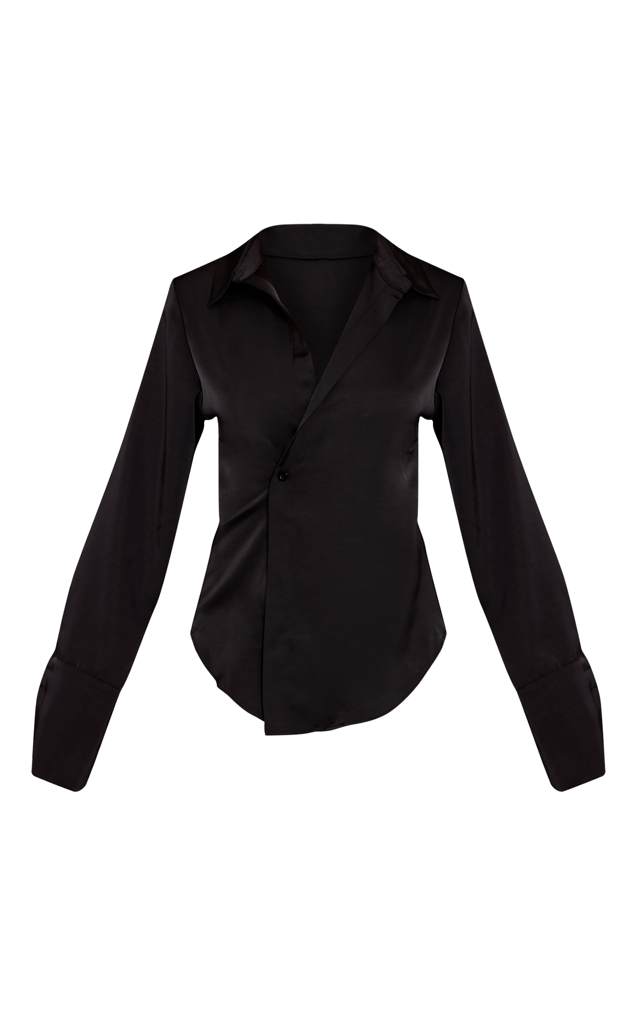 Black Satin Asymmetric Button Shirt image 5