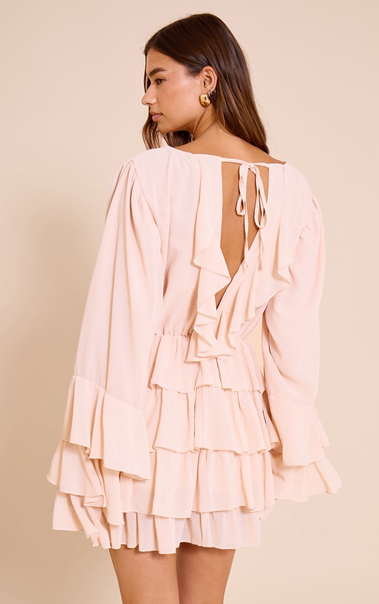 Blush Boat Neck Low Back Frill Detail Shift Dress image 2
