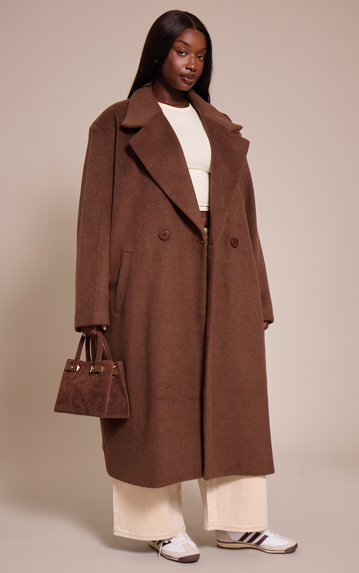 Plus Chocolate Brushed Wool Maxi Coat image 3