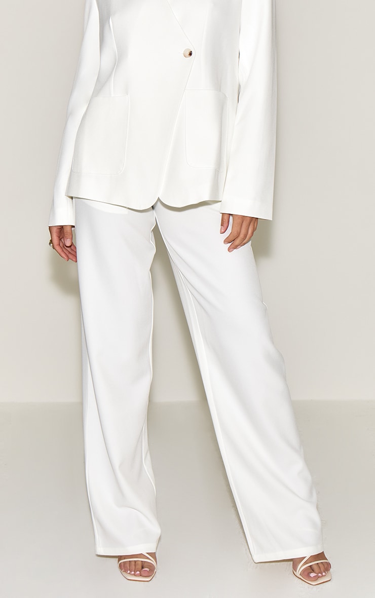 Pantalon de tailleur tissé blanc à taille mi-haute image 2