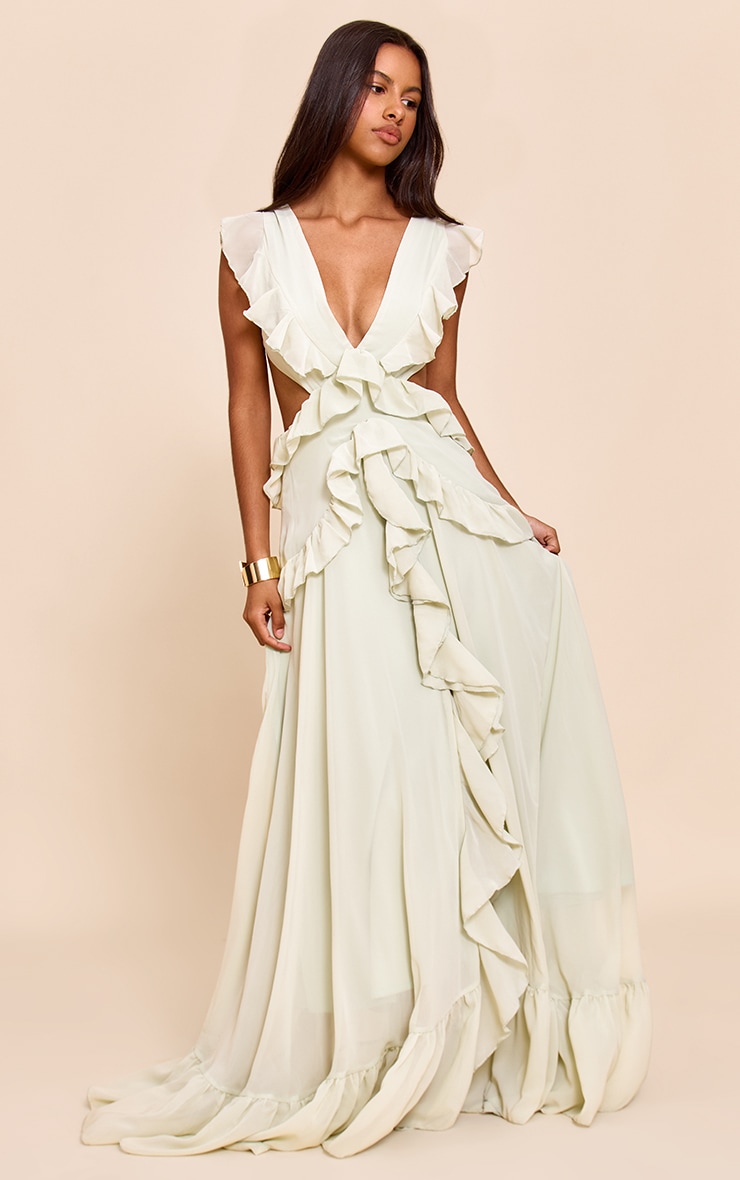 Petite Sage Frill Maxi Dress image 4