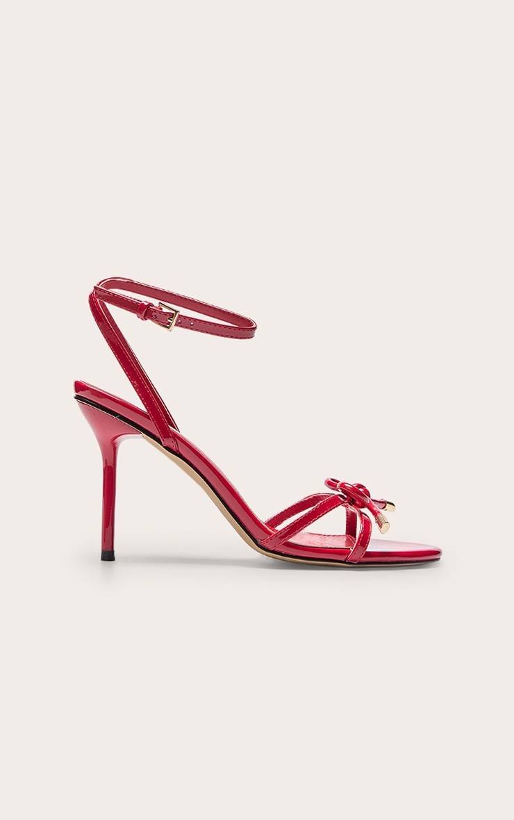 Red Patent PU Bow Detail Strappy Heeled Sandals image 2