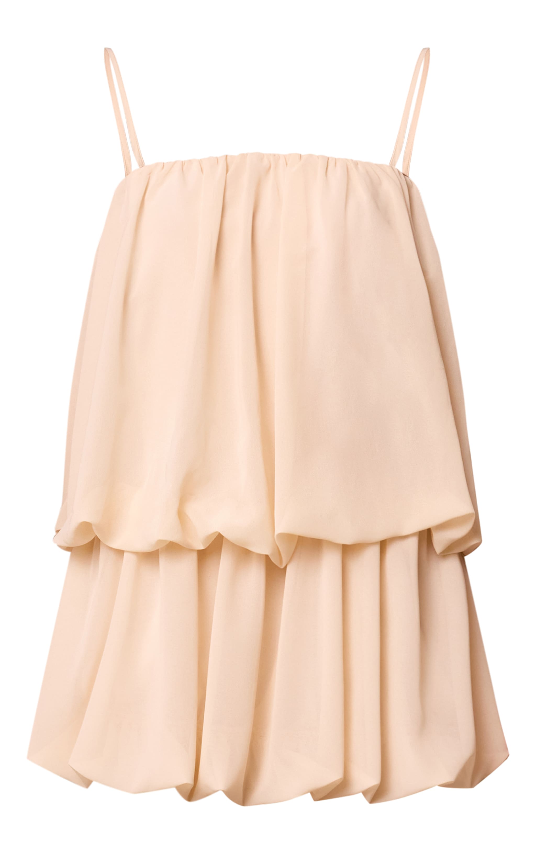 Robe bouffante en mousseline de soie amande froncée à bretelles fines image 5