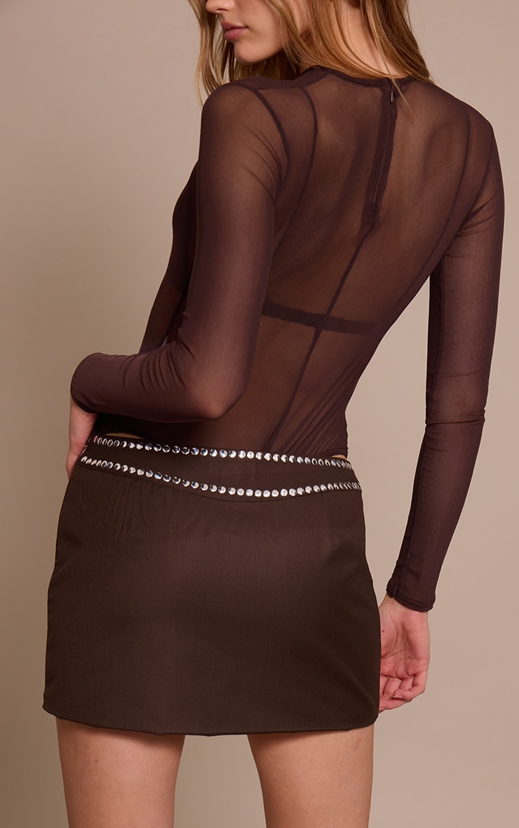 Dark Chocolate Studded Wrap Over Mini Skirt image 3