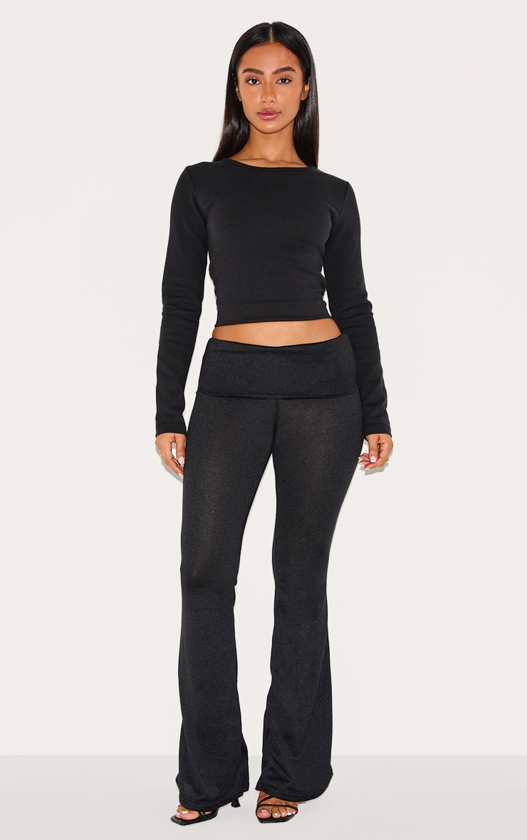 Petite Black Fold Over Flared Pants