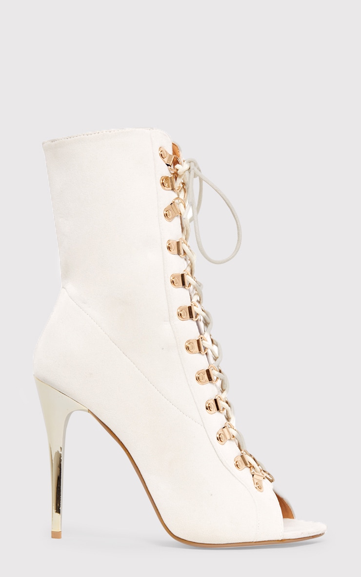 Elina Cream Lace Up Ankle Boots Shoes PrettyLittleThing