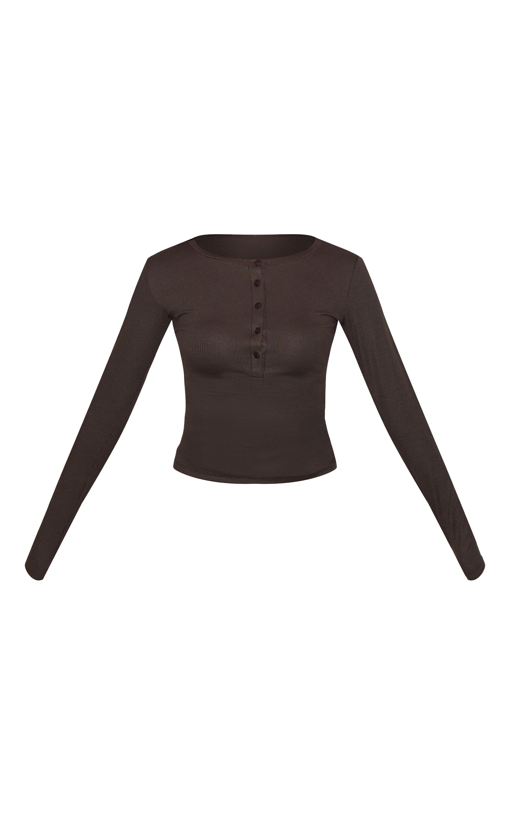 Haut ajusté boutonné à manches longues en maille tricot côtelée douce chocolat foncé image 5
