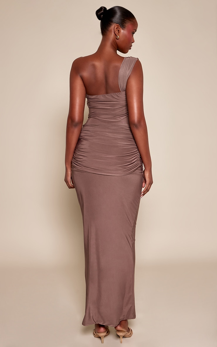 Taupe Slinky Ruched Maxi Skirt image 3