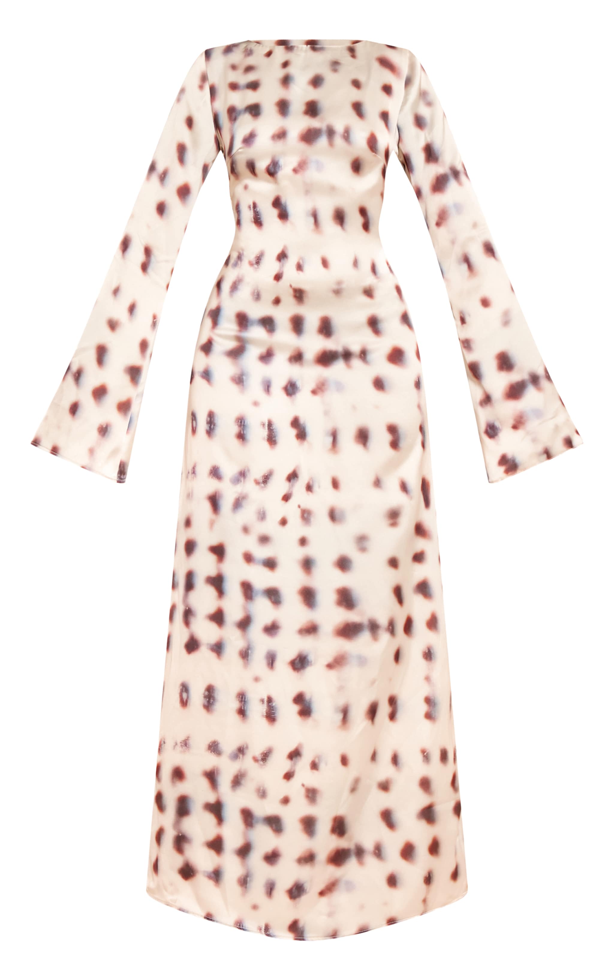 Stone Blurred Printed Satin Flute Sleeve Maxi Dress image 5