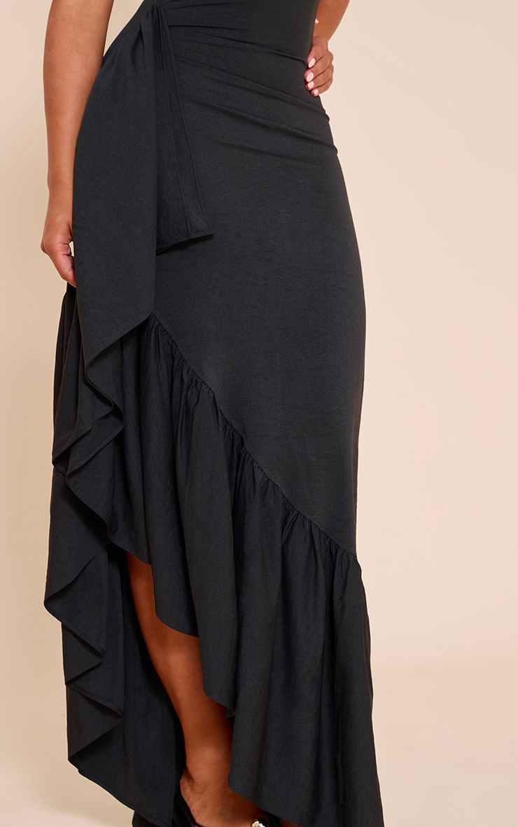 Shape black Stretch Woven Boat Neck Side Split Frill Maxi Dress image 4