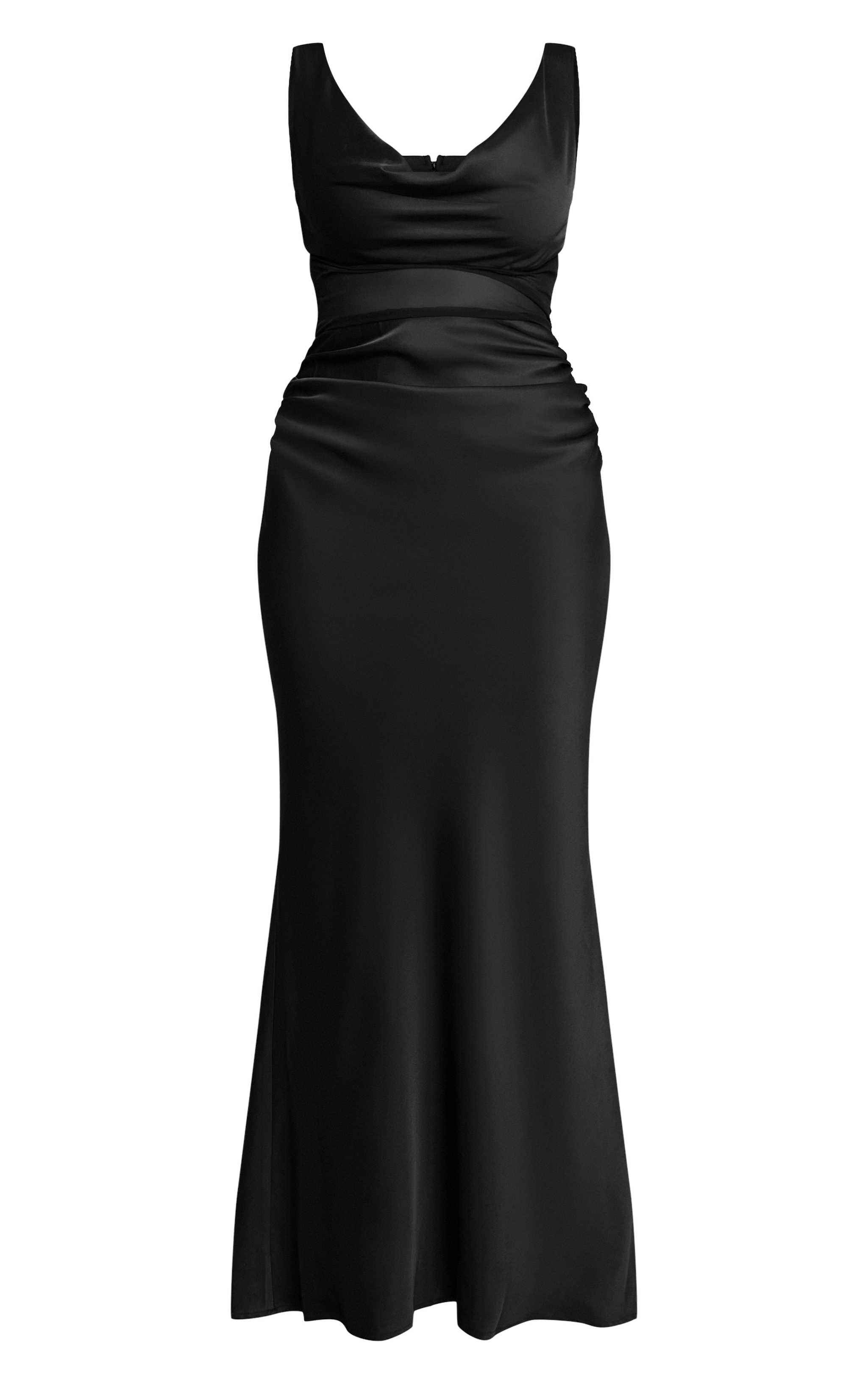 Shape Robe longue satinée noire à col bénitier et partie en mesh image 5