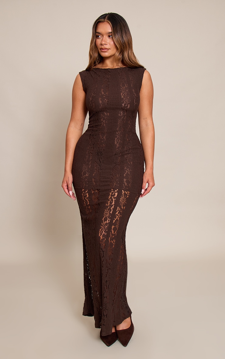 Shape Chocolate Lace Boat Neck Maxi Dress image 1