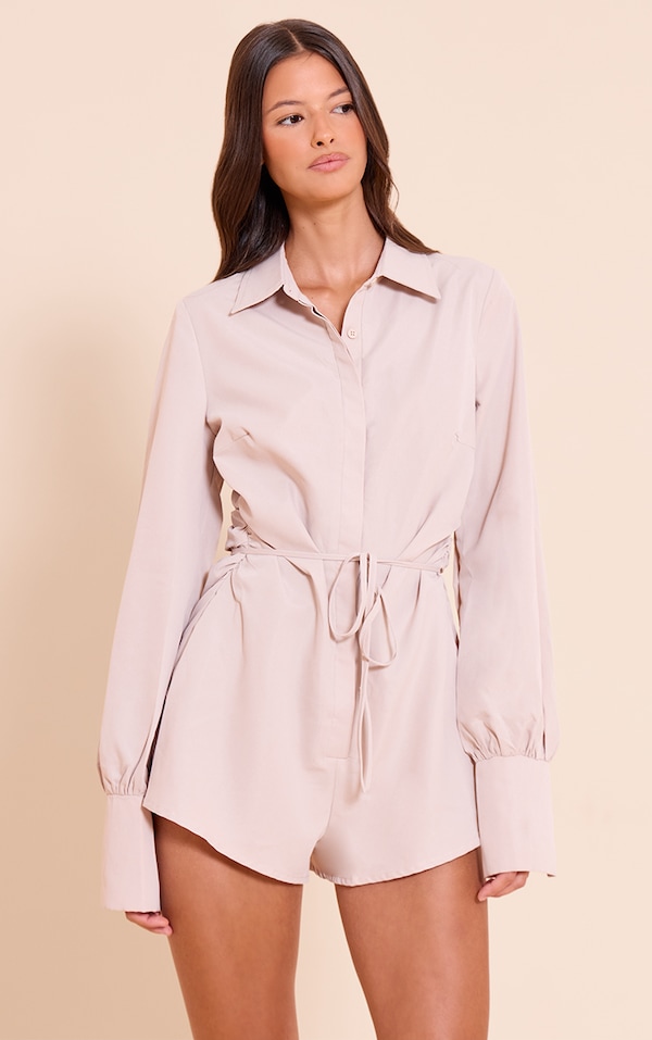 Cream Woven Belt Detail Romper