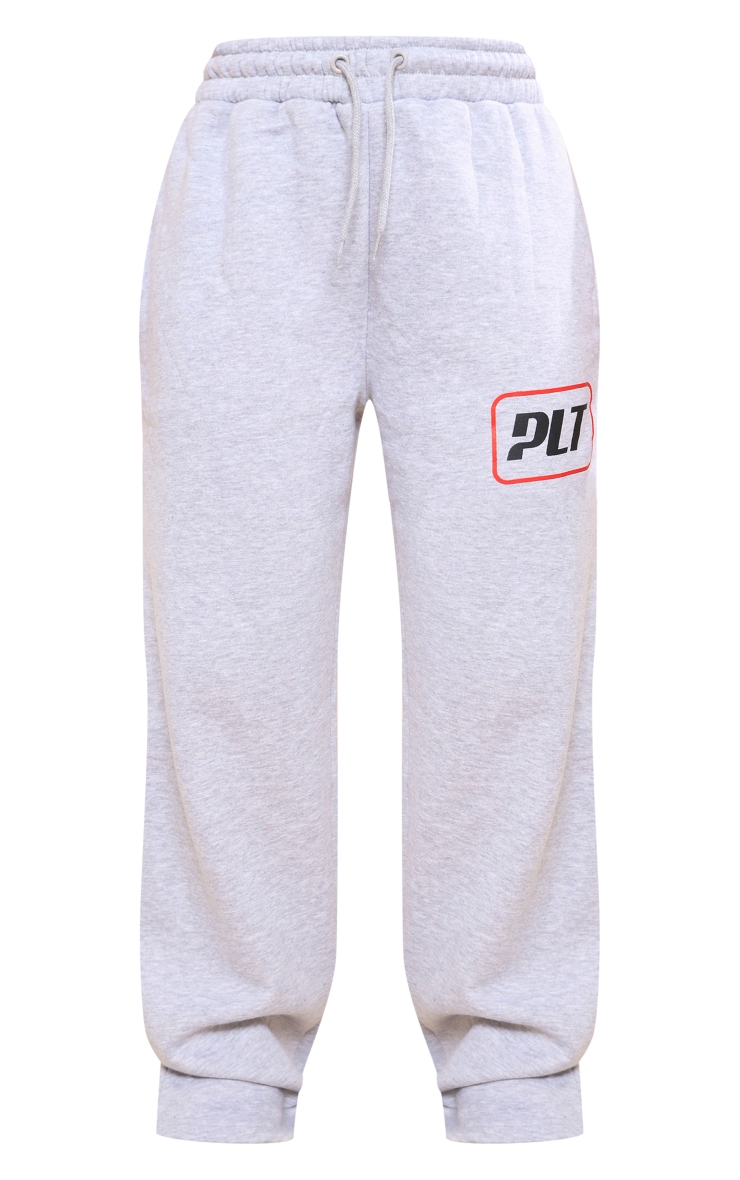 PRETTYLITTLETHING Grey Marl Printed Oversized Drawstring Wide Leg Joggers image 5