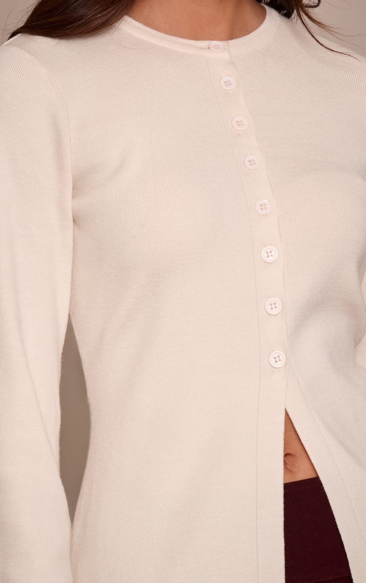 Cream Rib Knitted Button Down Cardigan  image 4