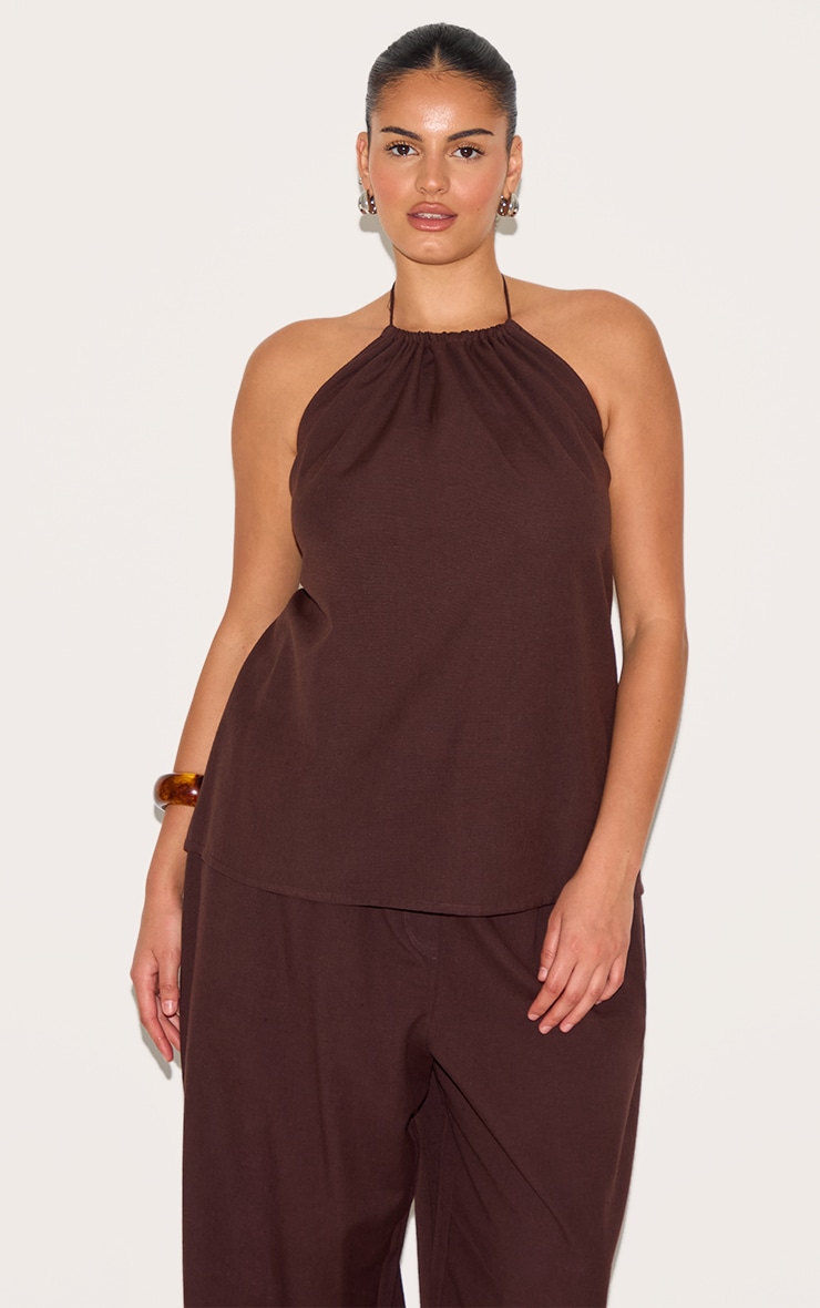 Plus Dark Brown Halterneck Top image 1