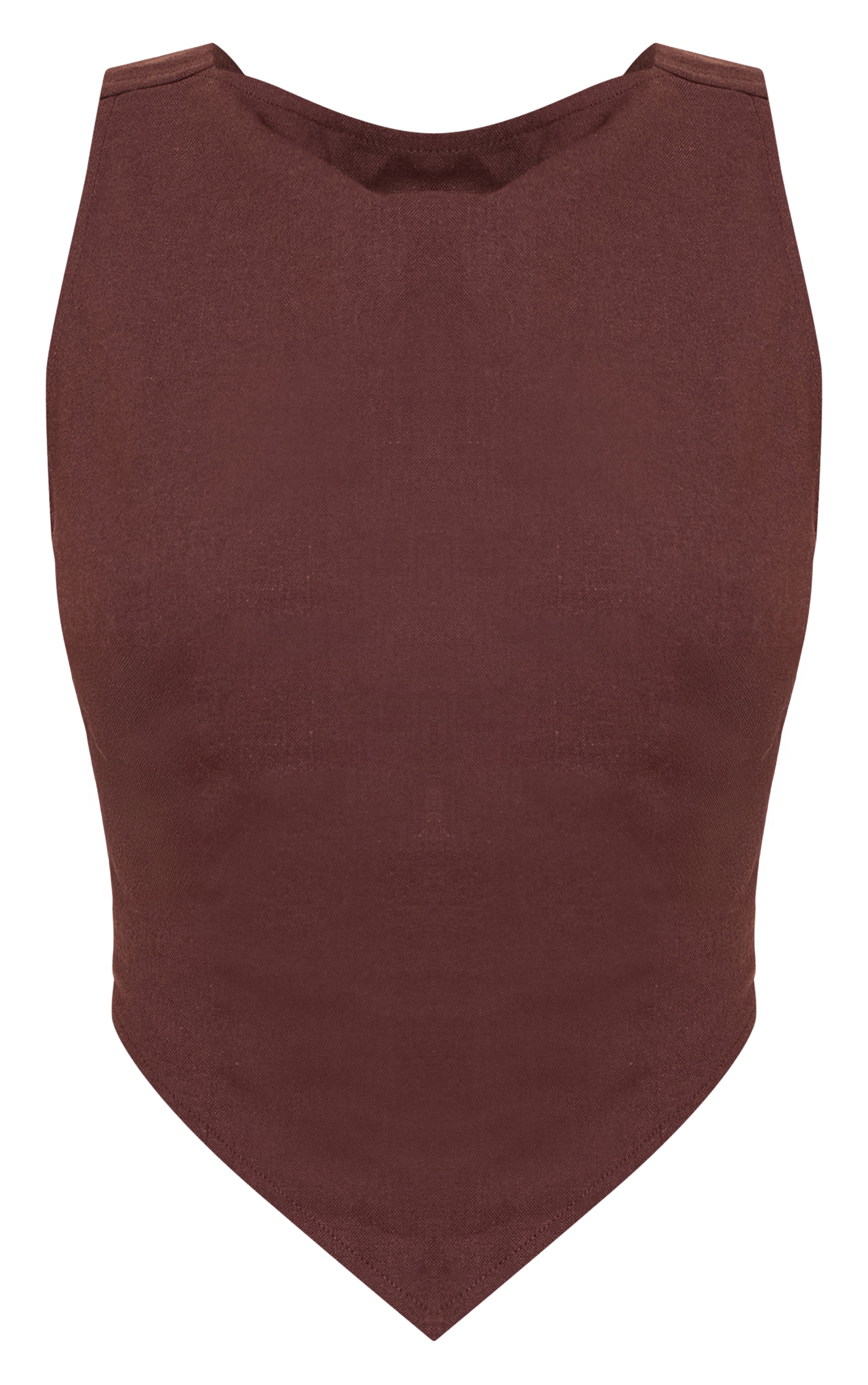 Dark Brown Linen Look Woven Open Back Top image 5