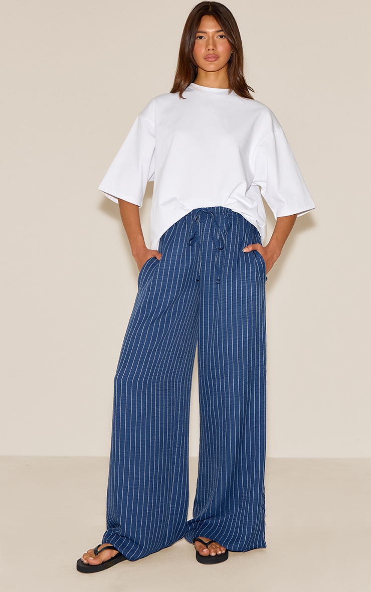 Pantalon de survêtement léger bleu marine à rayures et cordon de serrage image 1