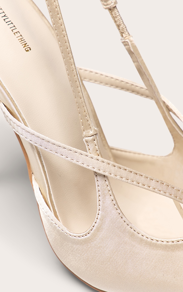PLT Label Champagne Satin Sling Back Strappy Stiletto Heel Court image 4